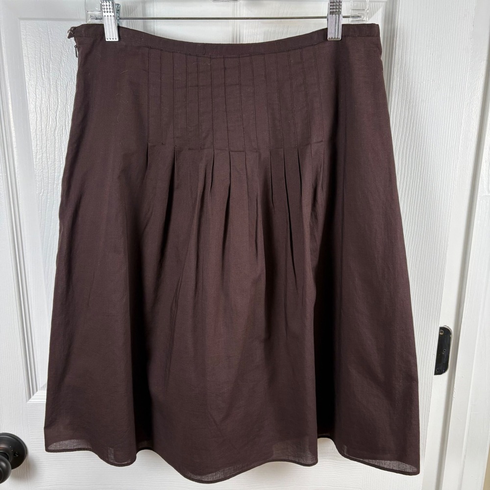 Vtg Talbots Pleated A-Line Skirt 10 Brown Cotton Knee-Length Lined Dark Academia - Picture 6 of 6